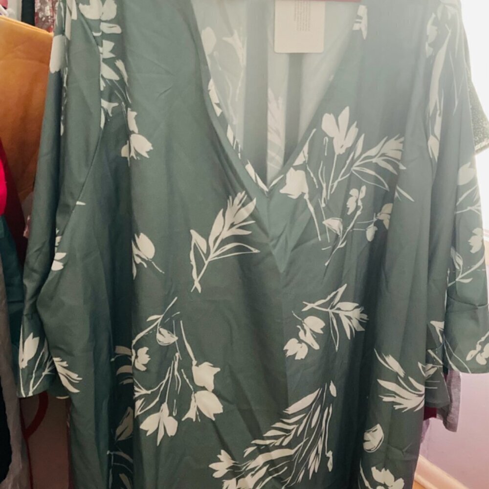 Bloomchic olive, green and white floral blouse